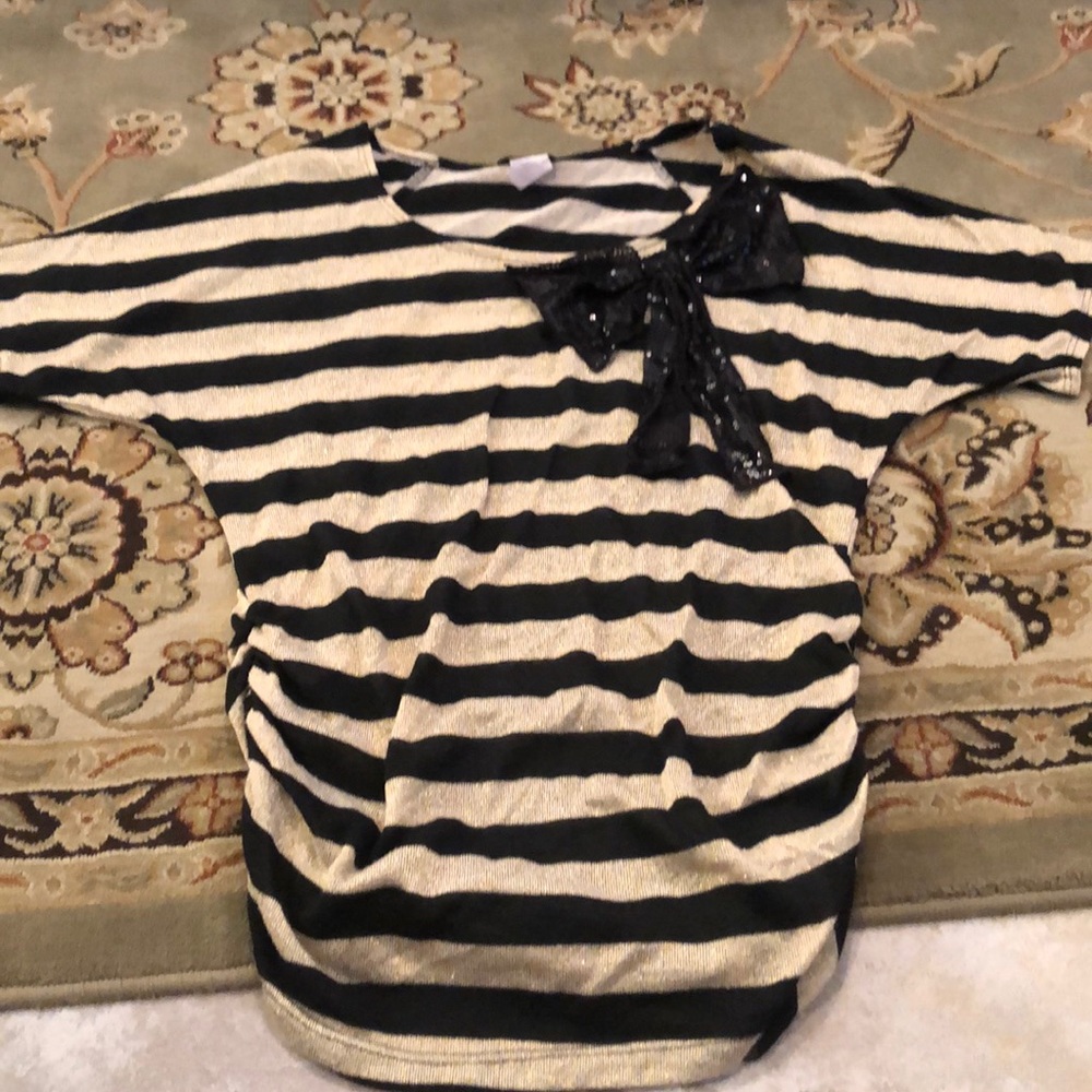 Maternity blouse, sparkly gold and black stripes